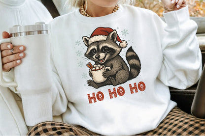 Ho Ho Ho Christmas Raccoon Watercolor PNG