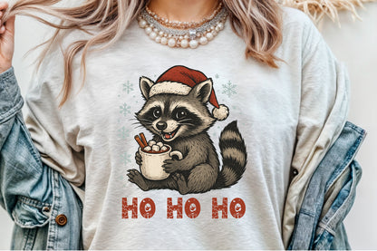 Ho Ho Ho Christmas Raccoon Watercolor PNG