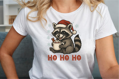 Ho Ho Ho Christmas Raccoon Watercolor PNG