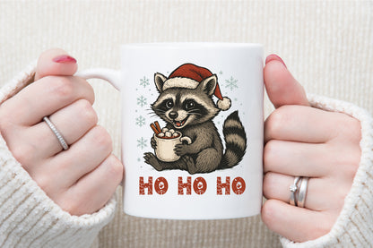 Ho Ho Ho Christmas Raccoon Watercolor PNG