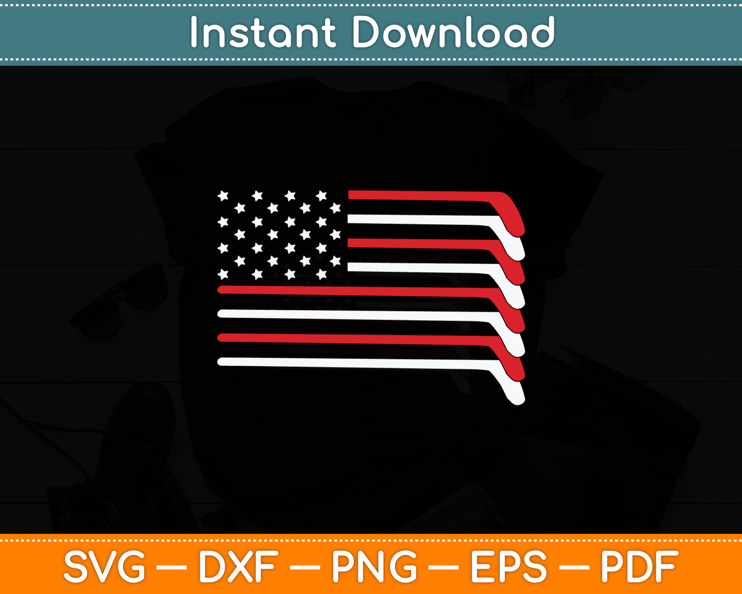 Hockey Stick USA Flag Faded Hockey Player Svg Digital Cutting File