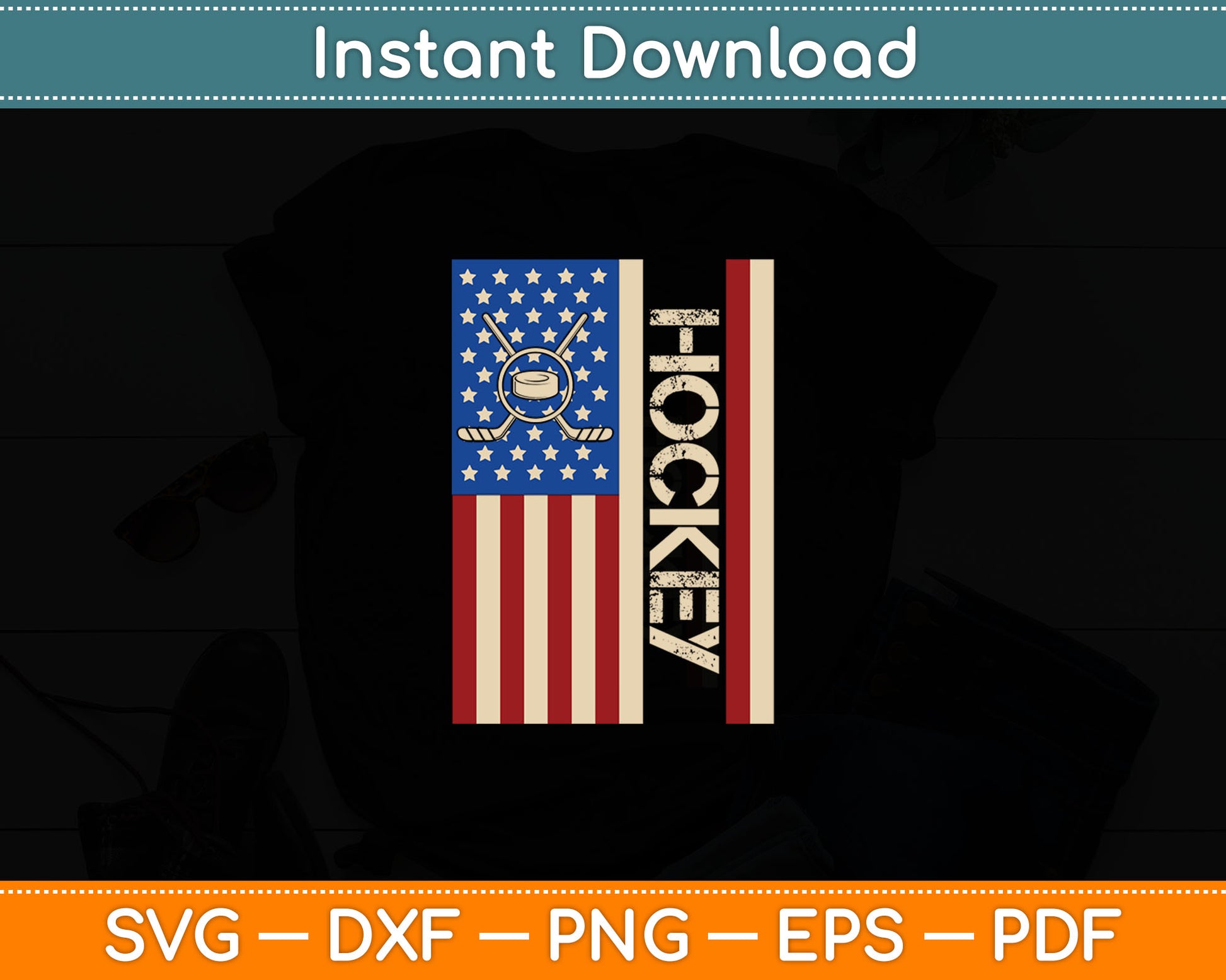 Hockey USA American Flag Hockey Player Ice Hockey Dad Svg Digital Cutting File