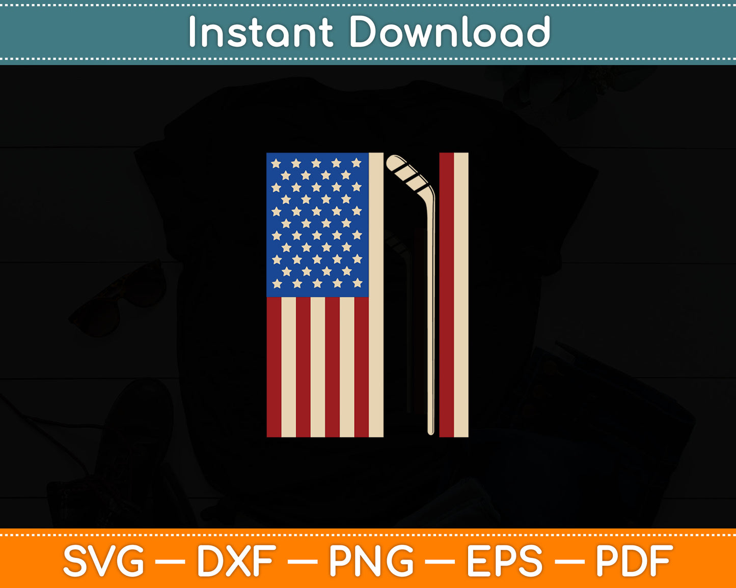 Hockey USA American Flag Hockey Stick Ice Hockey Dad Svg Digital Cutting File