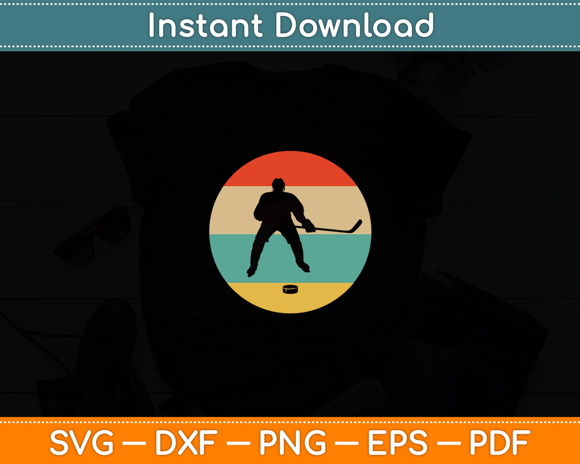 Hockey Vintage Retro Hockey Player Svg Digital Cutting File