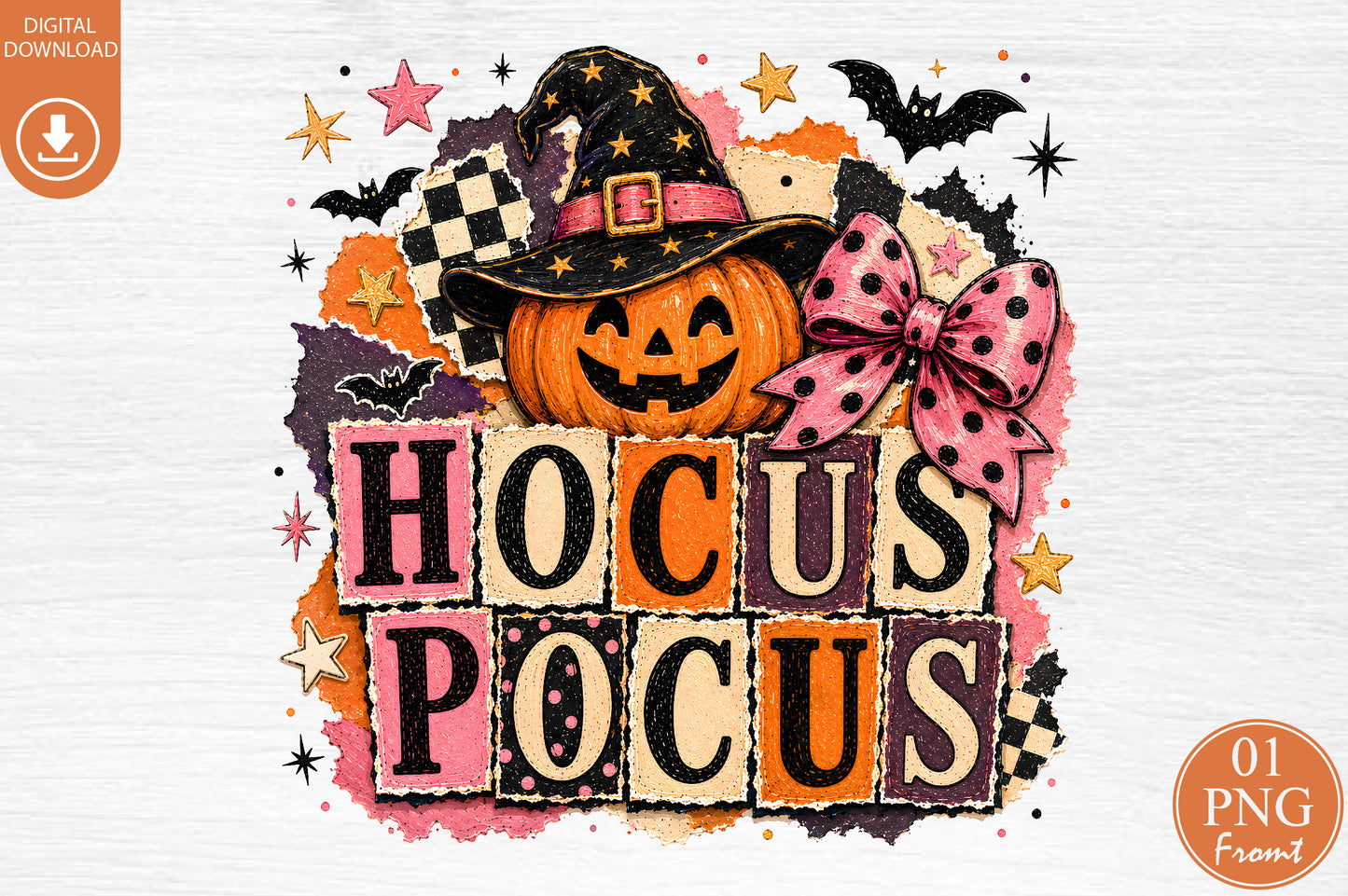 Hocus Pocus Halloween PNG Witch Hat Pumpkin Sublimation Design