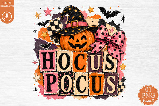Hocus Pocus Halloween PNG Witch Hat Pumpkin Sublimation Design
