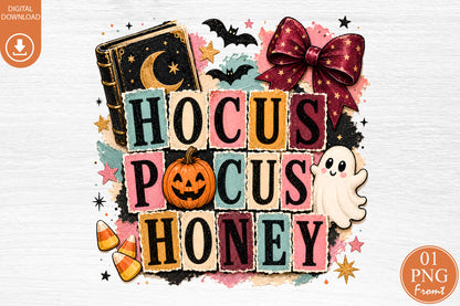 Hocus Pocus Honey Halloween PNG Cute Ghost Pumpkin Sublimation Design