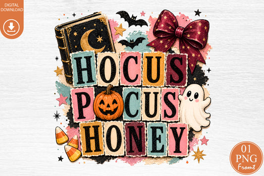 Hocus Pocus Honey Halloween PNG Cute Ghost Pumpkin Sublimation Design