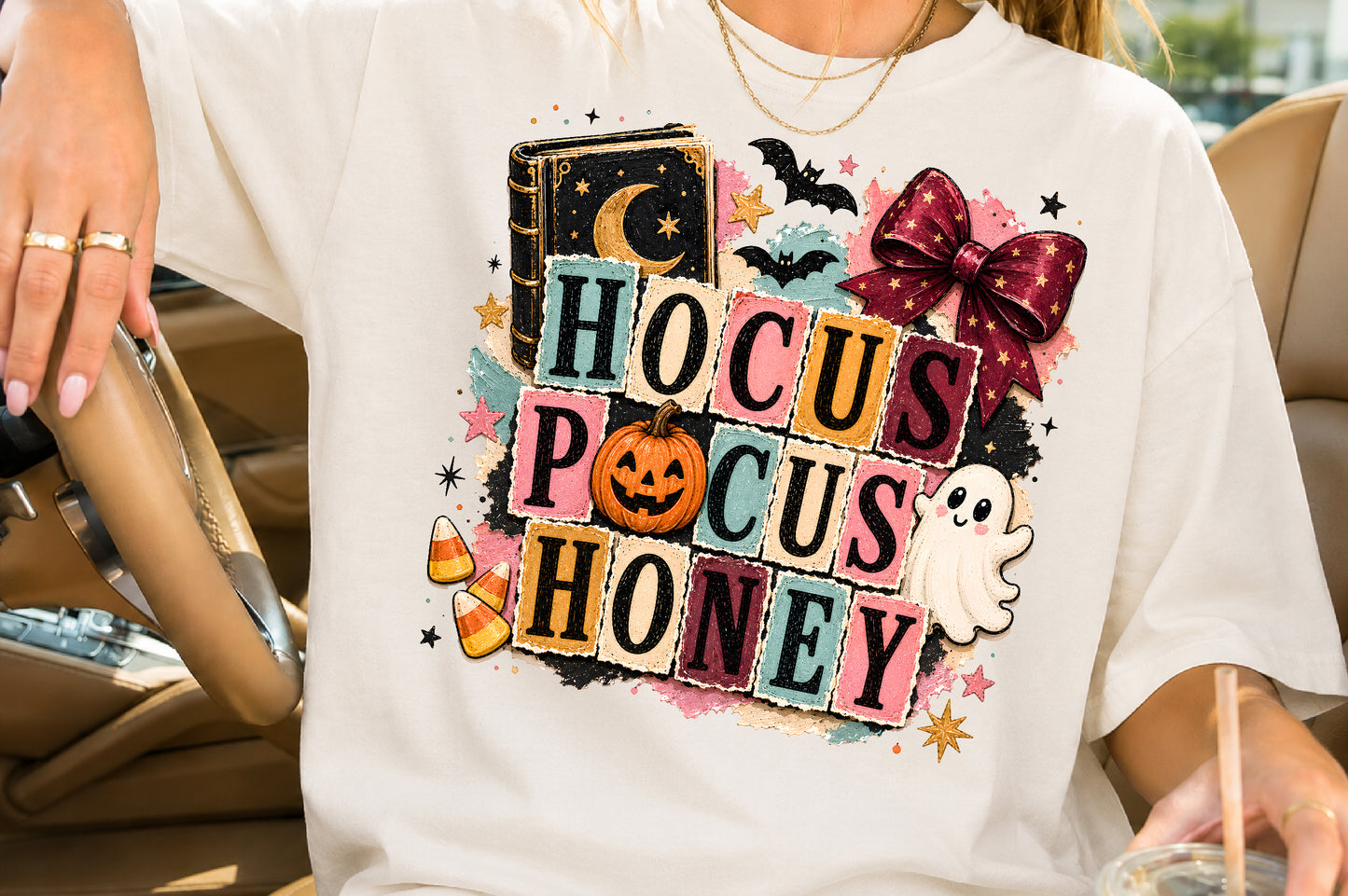 Hocus Pocus Honey Halloween PNG Cute Ghost Pumpkin Sublimation Design