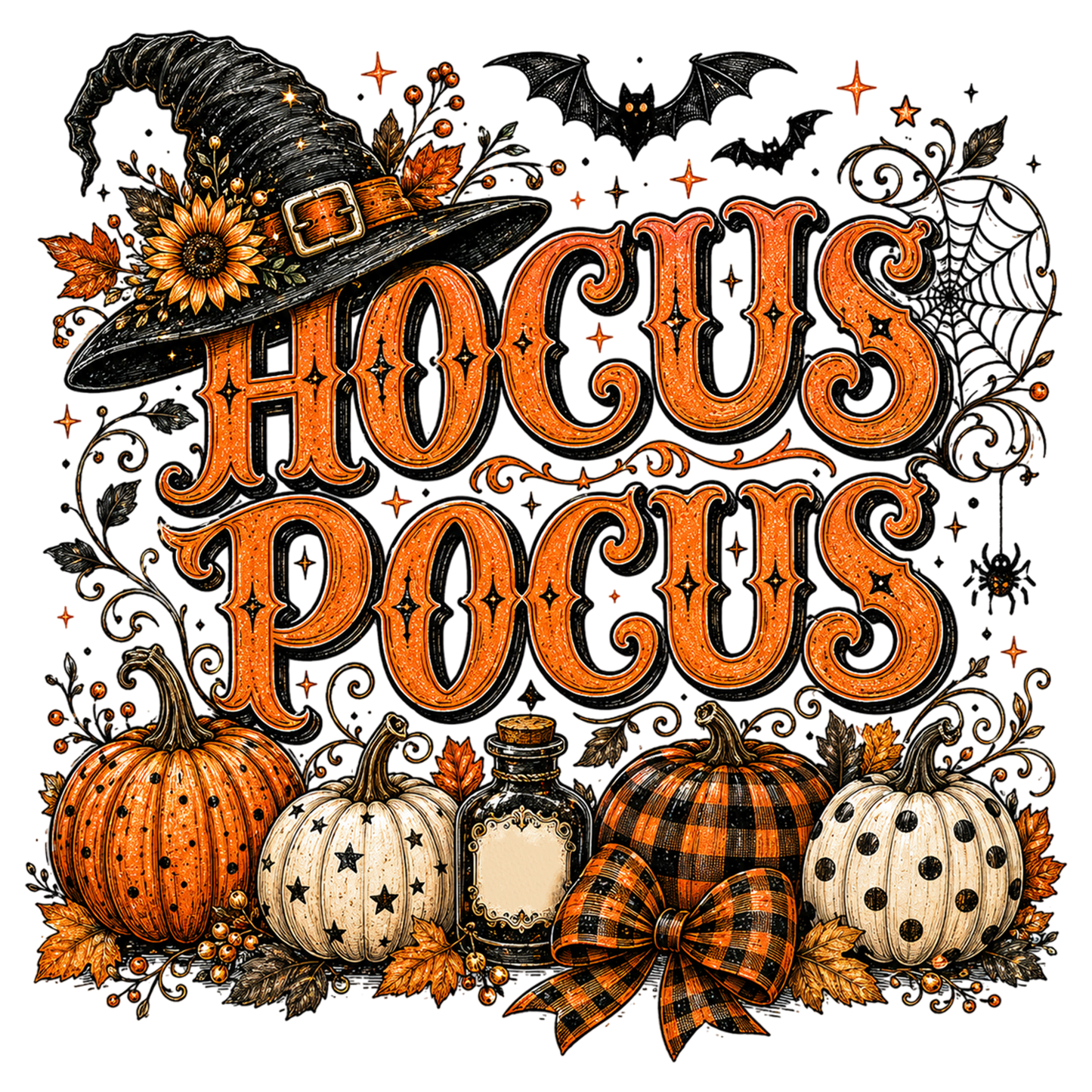 Hocus Pocus Halloween PNG | Vintage Witch Pumpkin Fall Sublimation Design | Spooky Autumn Halloween PNG