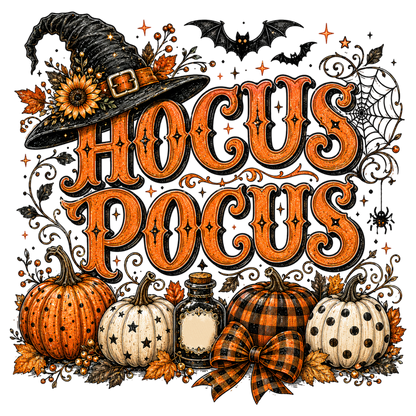 Hocus Pocus Halloween PNG | Vintage Witch Pumpkin Fall Sublimation Design | Spooky Autumn Halloween PNG