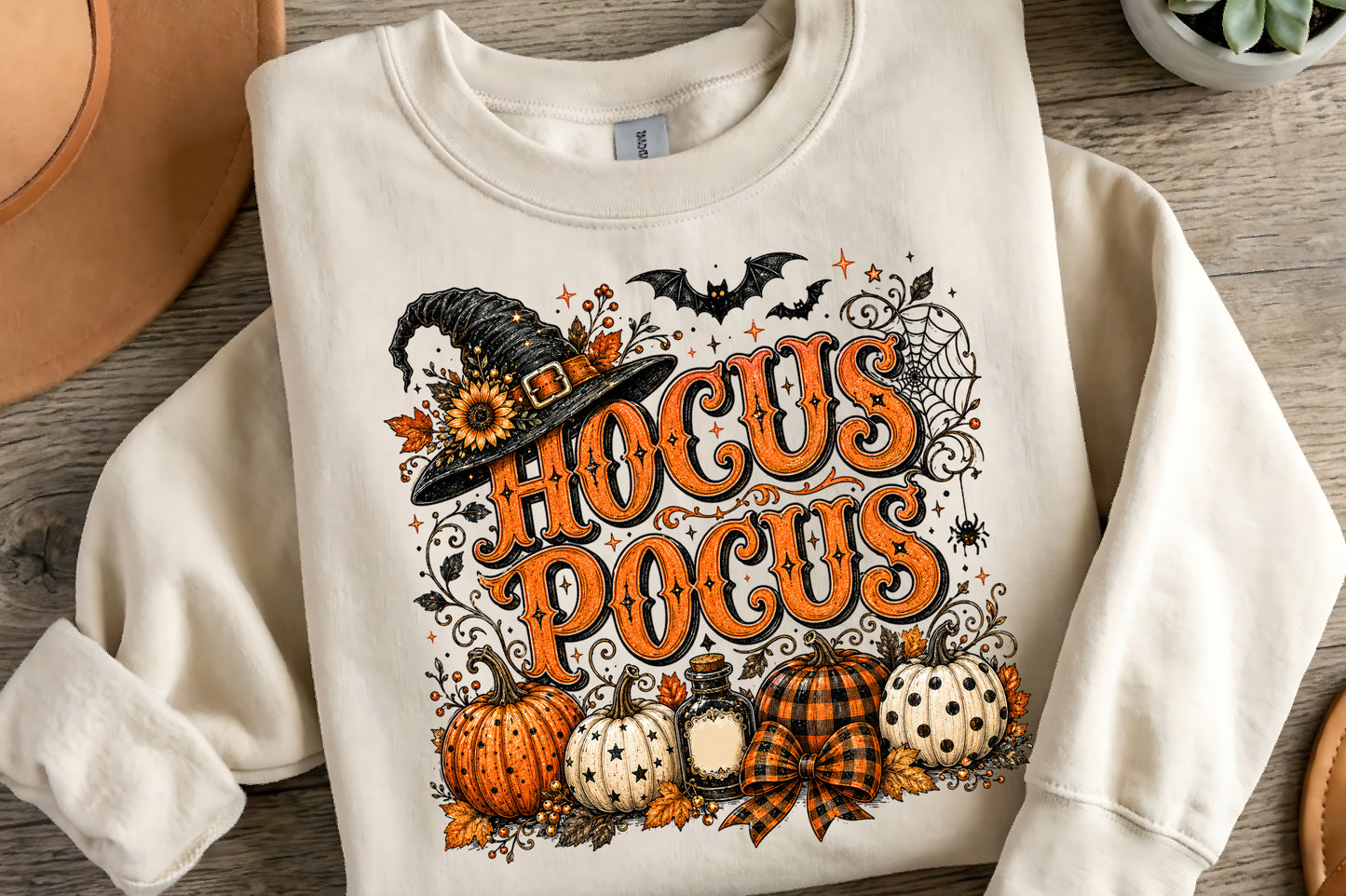 Hocus Pocus Halloween PNG | Vintage Witch Pumpkin Fall Sublimation Design | Spooky Autumn Halloween PNG