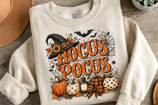 Hocus Pocus Halloween PNG | Vintage Witch Pumpkin Fall Sublimation Design | Spooky Autumn Halloween PNG