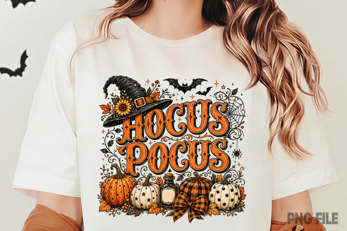 Hocus Pocus Halloween PNG | Vintage Witch Pumpkin Fall Sublimation Design | Spooky Autumn Halloween PNG
