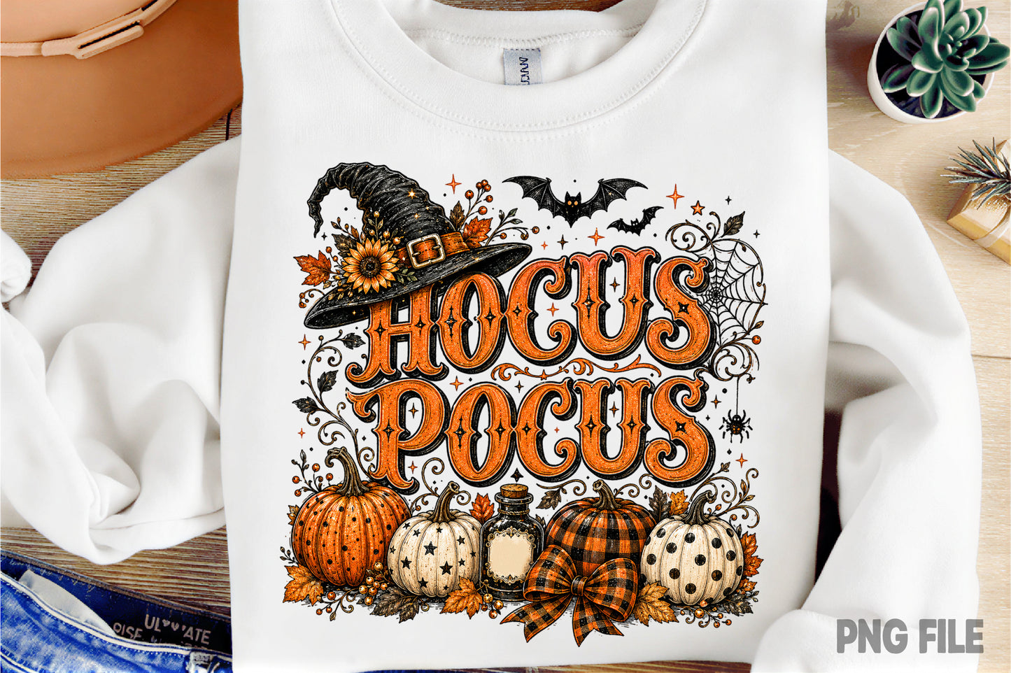 Hocus Pocus Halloween PNG | Vintage Witch Pumpkin Fall Sublimation Design | Spooky Autumn Halloween PNG