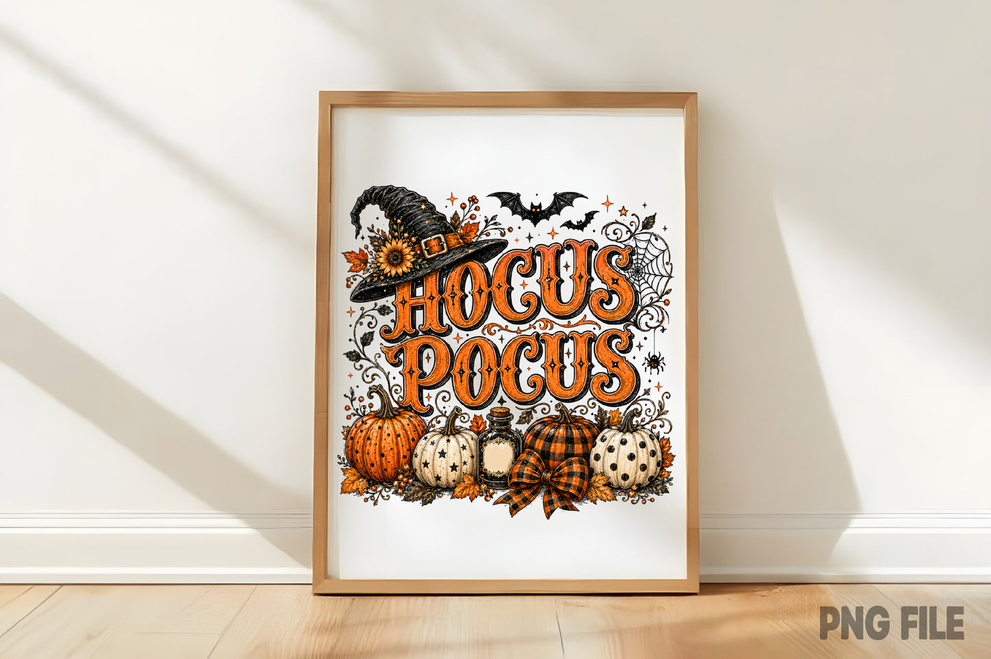 Hocus Pocus Halloween PNG | Vintage Witch Pumpkin Fall Sublimation Design | Spooky Autumn Halloween PNG