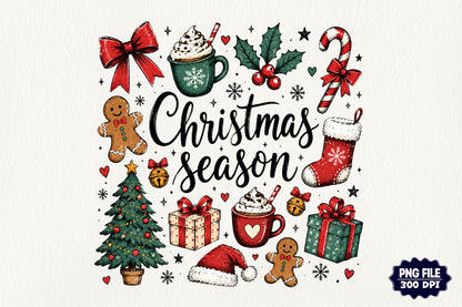 Christmas Season Holiday Elements PNG  Christmas Sublimation Design
