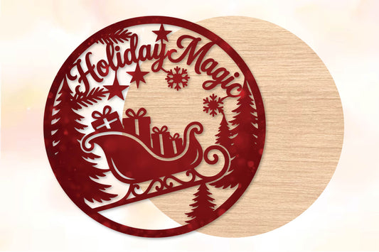 Holiday Magic Santa Sleigh Christmas Laser Cut SVG