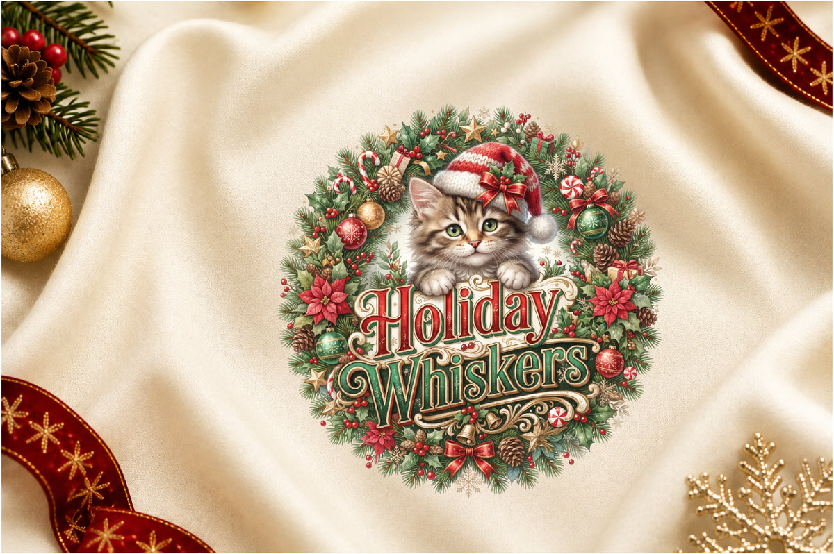Holiday Whiskers Christmas Cat PNG