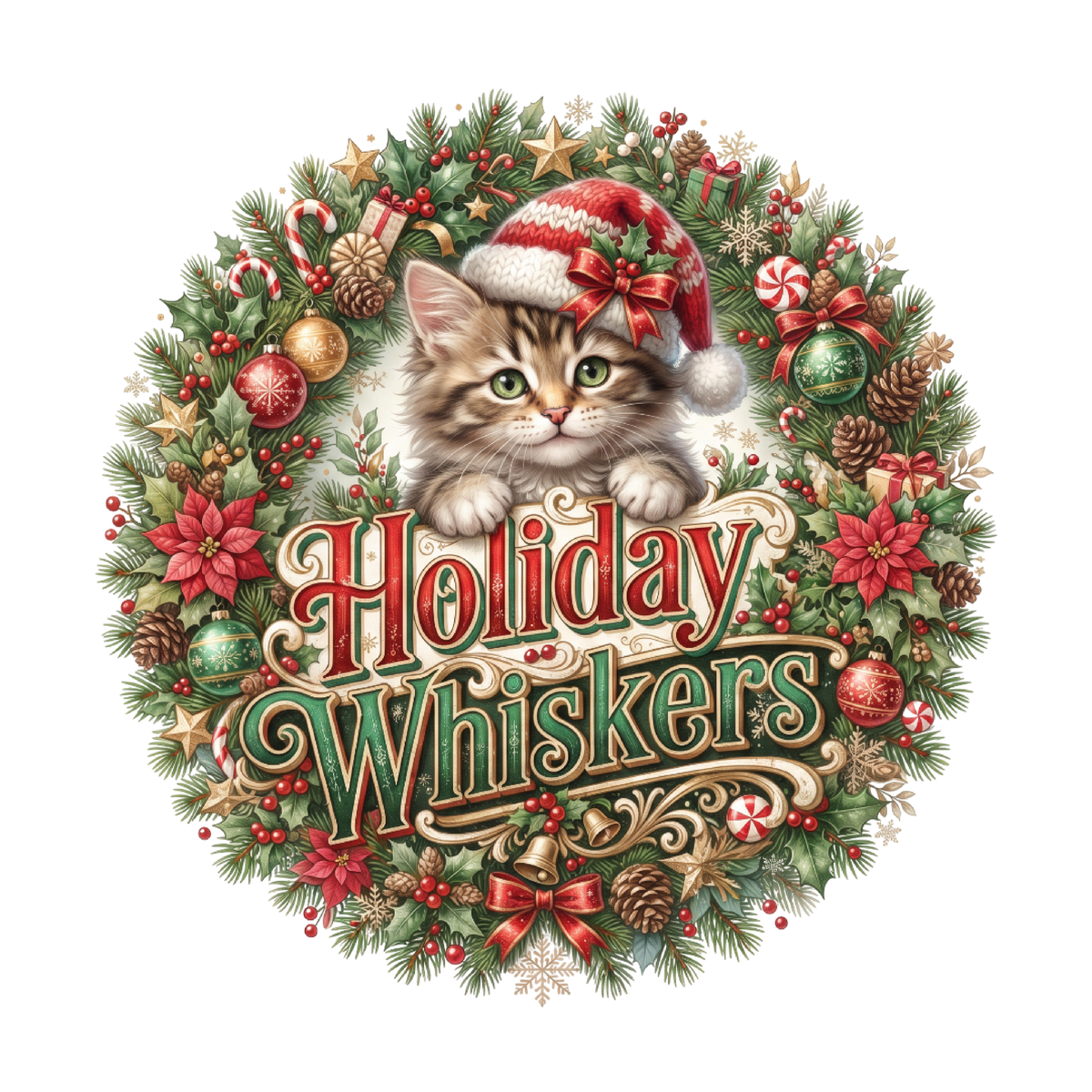 Holiday Whiskers Christmas Cat PNG