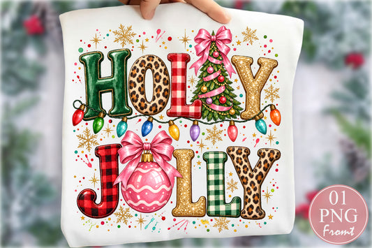 Holly Jolly Christmas PNG Retro Leopard Buffalo Plaid Sublimation