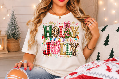 Holly Jolly Christmas PNG Retro Leopard Buffalo Plaid Sublimation