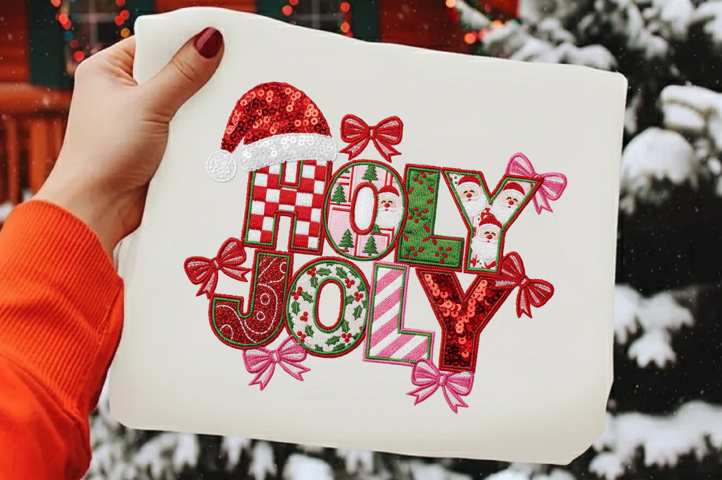 Holly Jolly Christmas Santa Bow Sublimation PNG