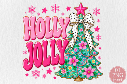 Holly Jolly Pink Christmas Tree PNG