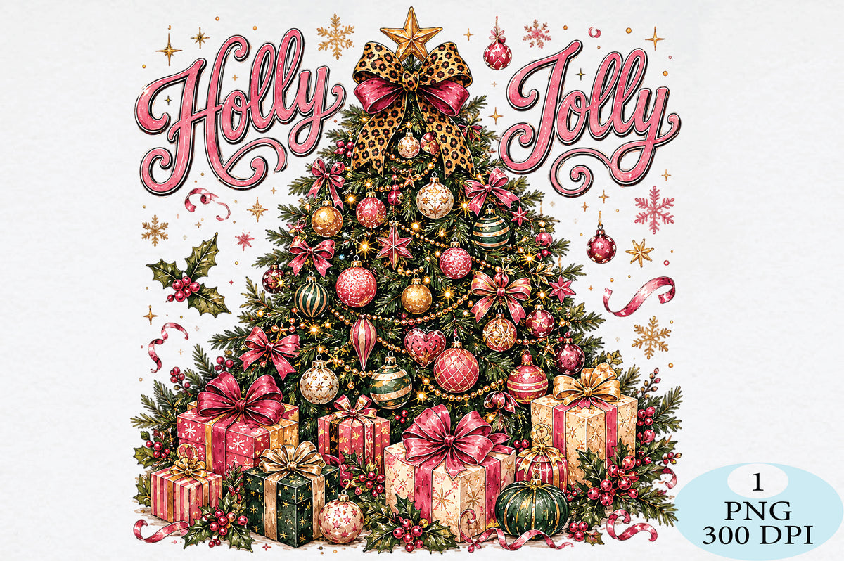 Holly Jolly Pink Leopard Christmas PNG
