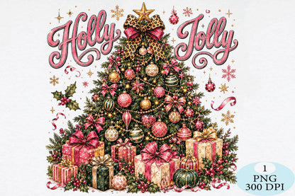 Holly Jolly Pink Leopard Christmas PNG