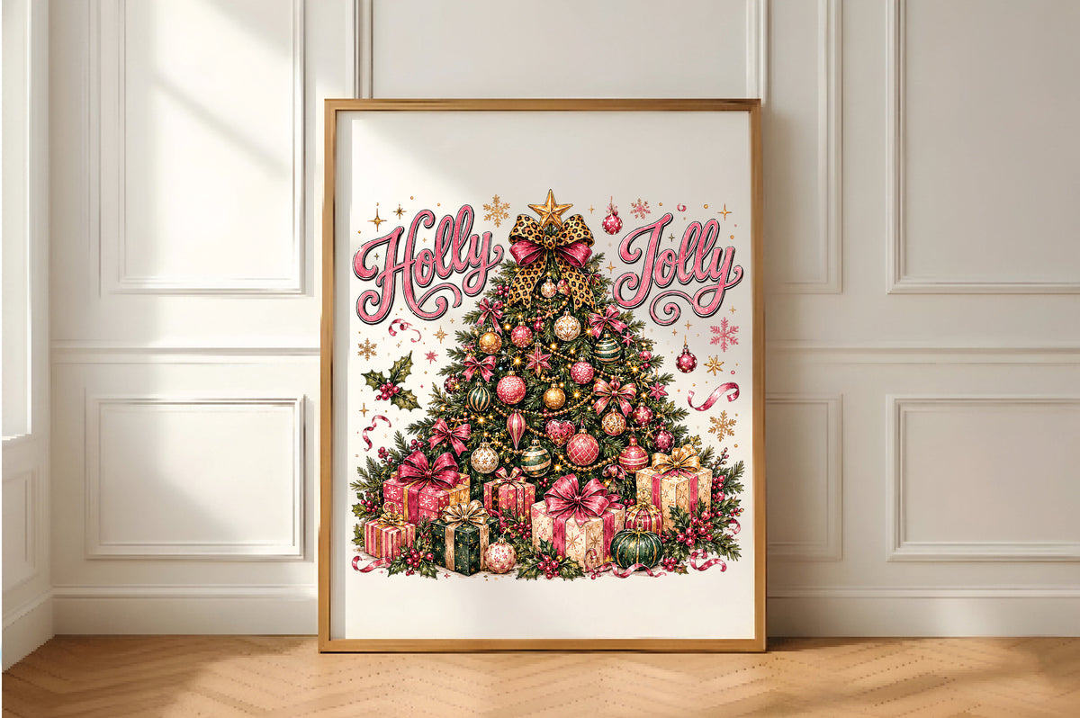 Holly Jolly Pink Leopard Christmas PNG