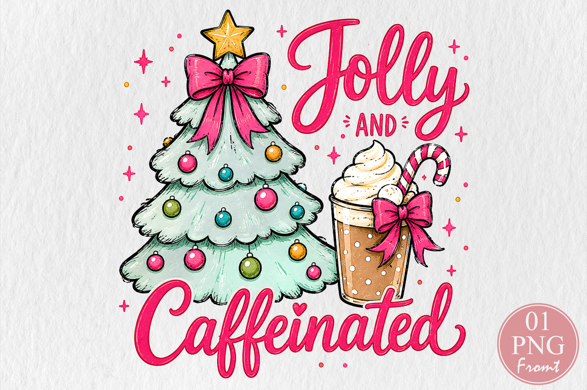 Holly and Caffeinated Christmas PNG Sublimation Design