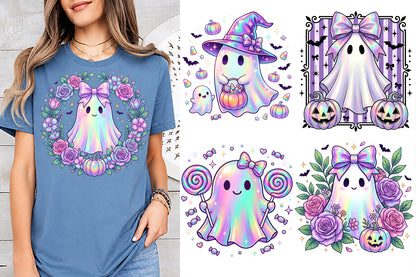 Holographic Ghost Halloween Sublimation PNG Bundle
