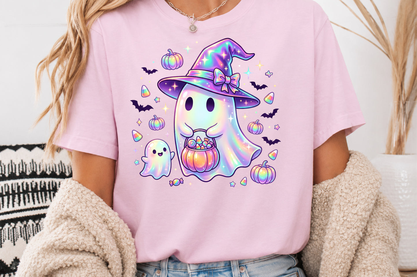 Holographic Ghost Halloween Sublimation PNG Bundle