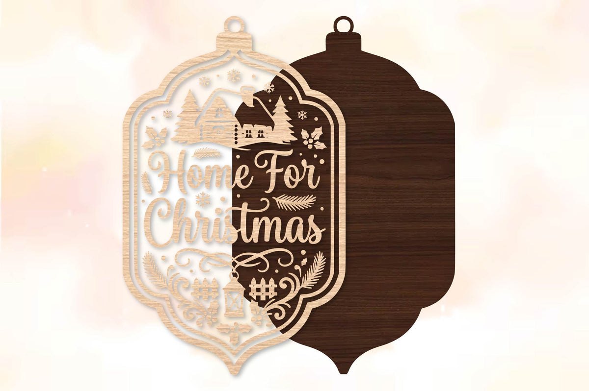 Home For Christmas Cabin Ornament Laser Cut SVG