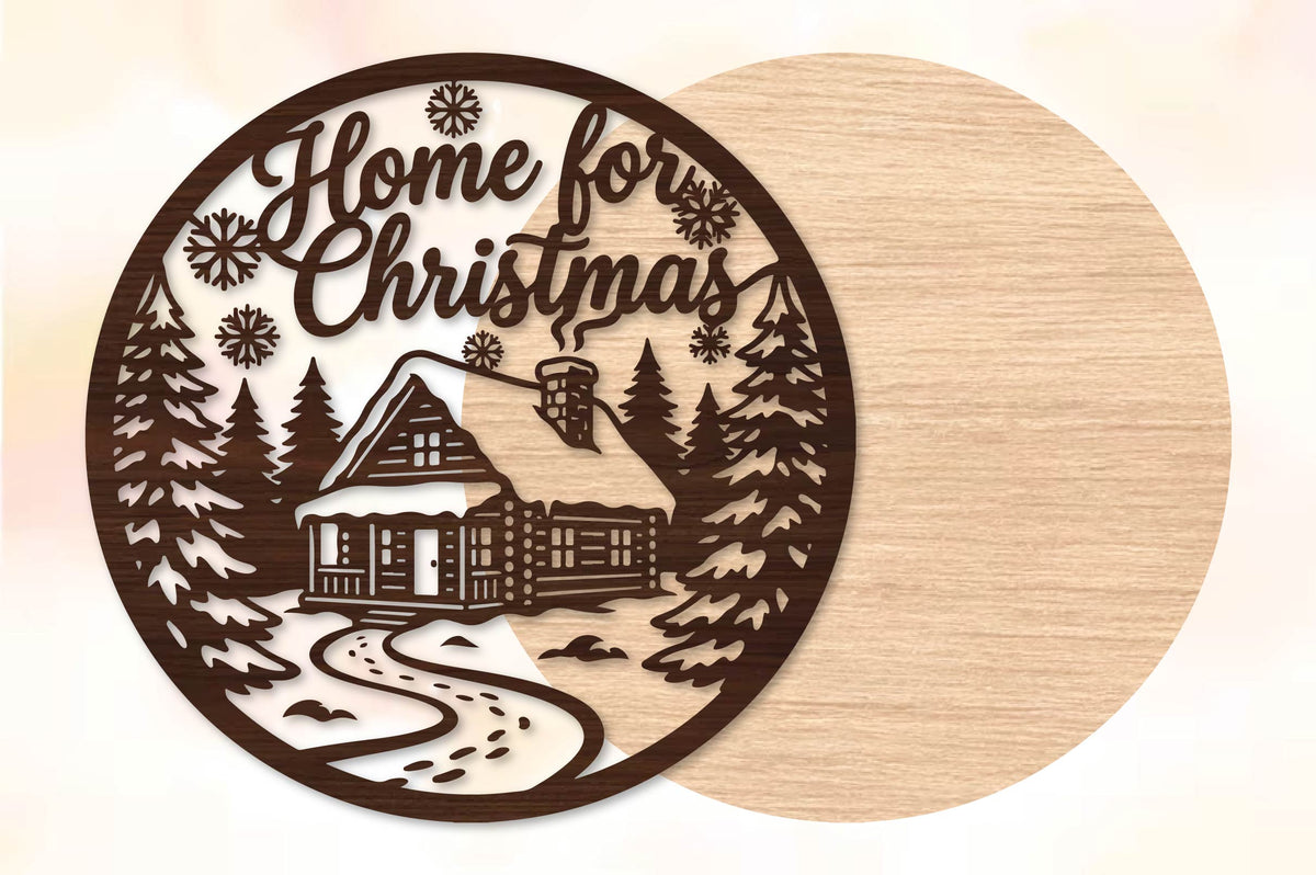 Home for Christmas Cabin Laser Cut SVG