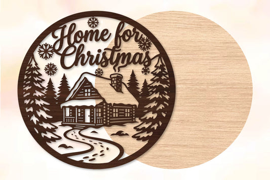 Home for Christmas Cabin Laser Cut SVG