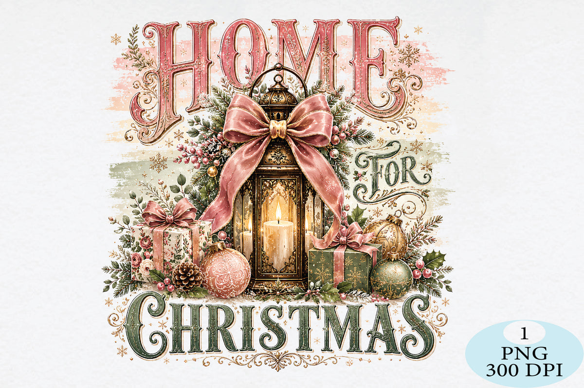 Home for Christmas PNG Vintage Christmas Lantern Design