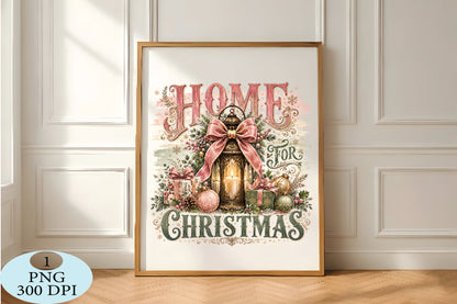 Home for Christmas PNG Vintage Christmas Lantern Design