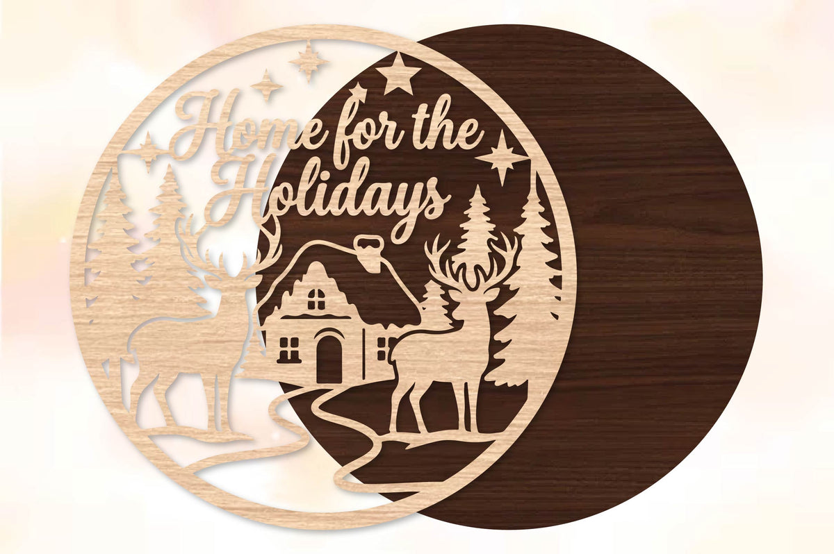 Home for the Holidays Reindeer Laser Cut SVG