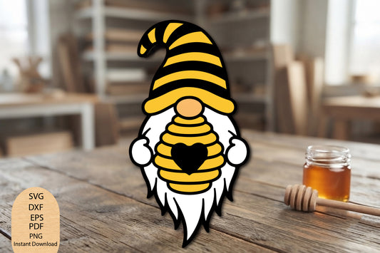 Honey Bee Gnome Laser Cut SVG, Cute Bee Gnome Honey Farm Cut File