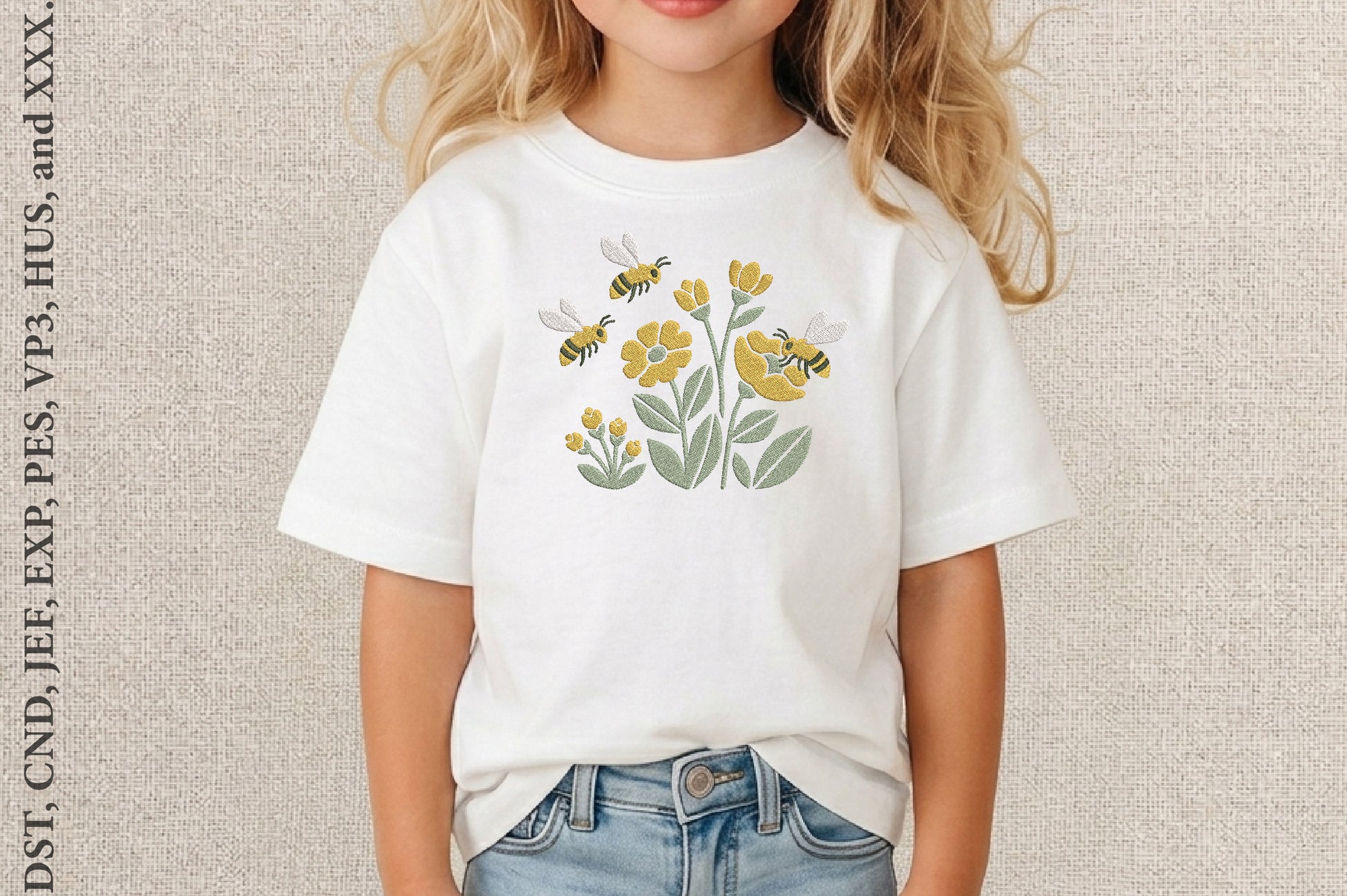 Honey Bee Wildflower Embroidery Design – Beautiful Bee & Wildflower Machine Embroidery Pattern, Nature Botanical Embroidery Design