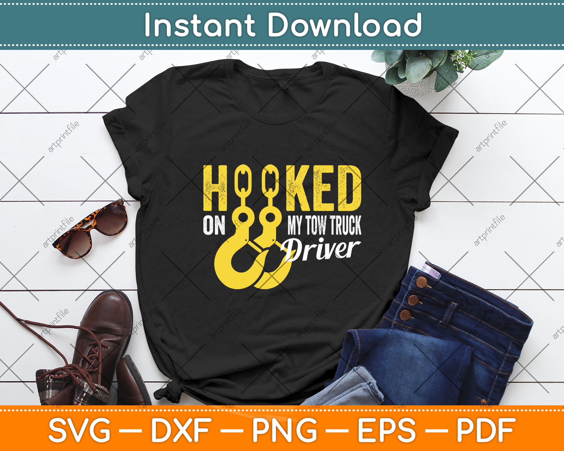 Hooked On My Tow Truck Driver Funny Svg Digital Cutting File