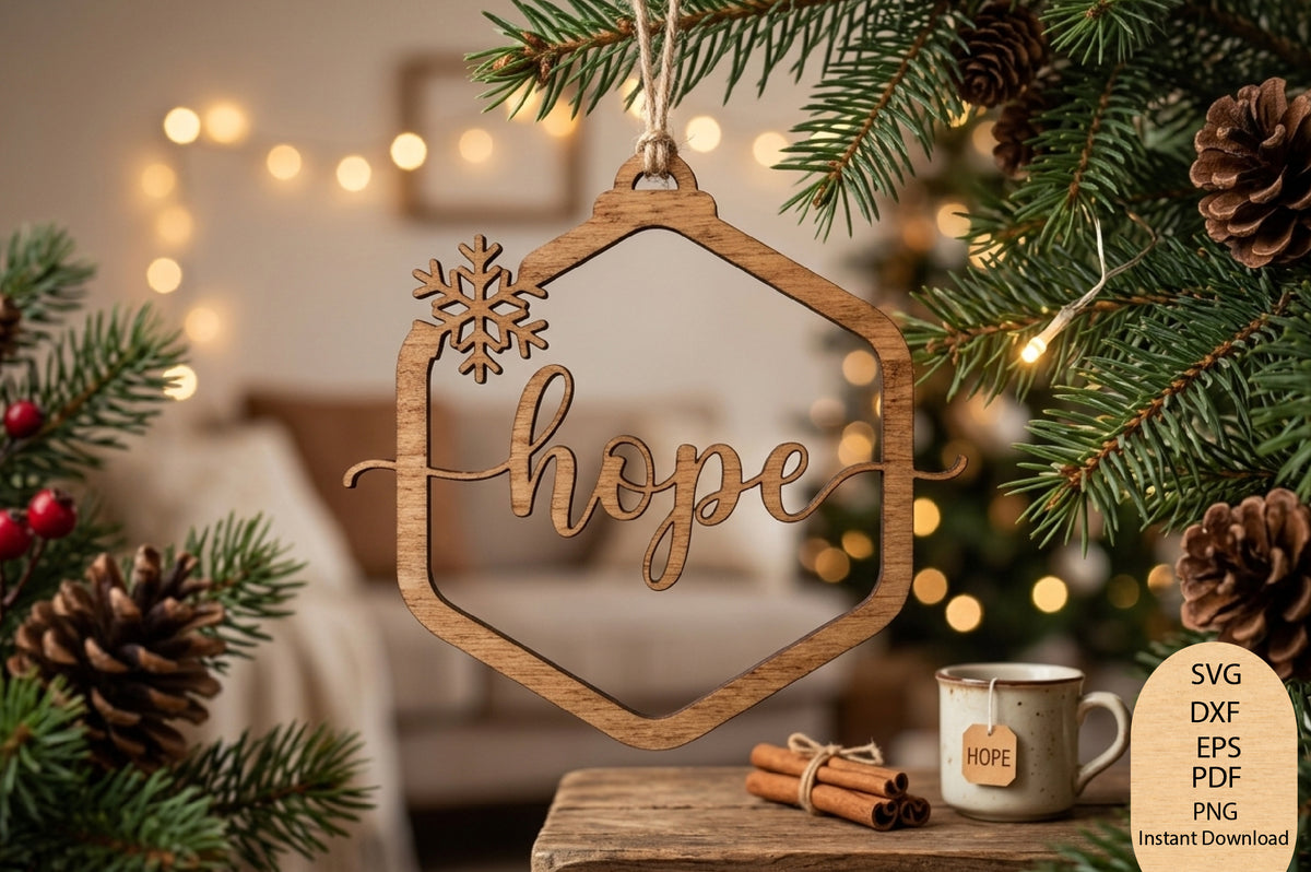 Hope Christmas Ornament Laser Cut SVG, Christmas Ornament Cut File
