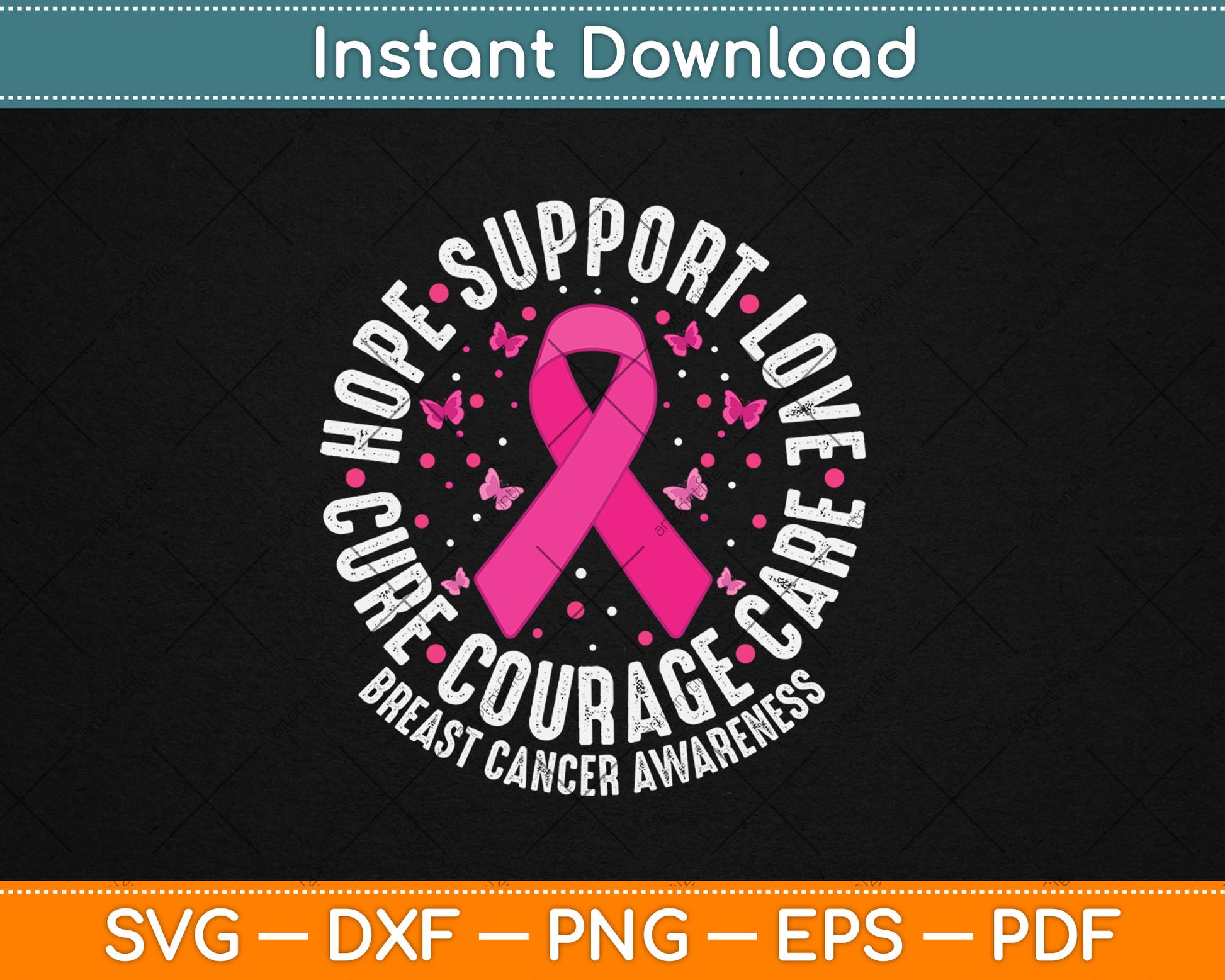 Hope Support Love Cure Courage Care Breast Cancer Awareness Svg Digital Cutting File