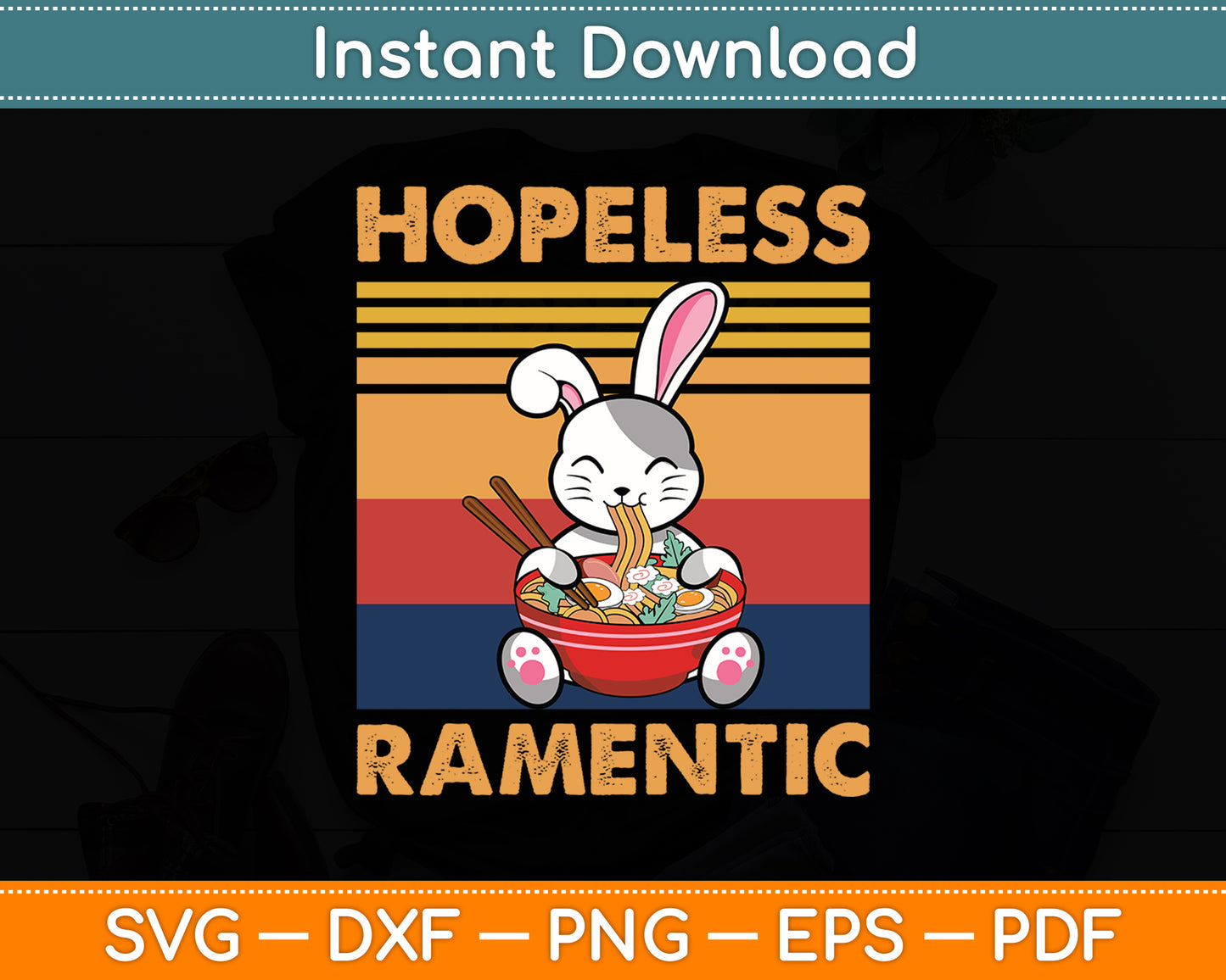 Hopeless Ramentic Chubby Bunny Rabbit Eating Ramen Noodles Svg Digital Cutting File