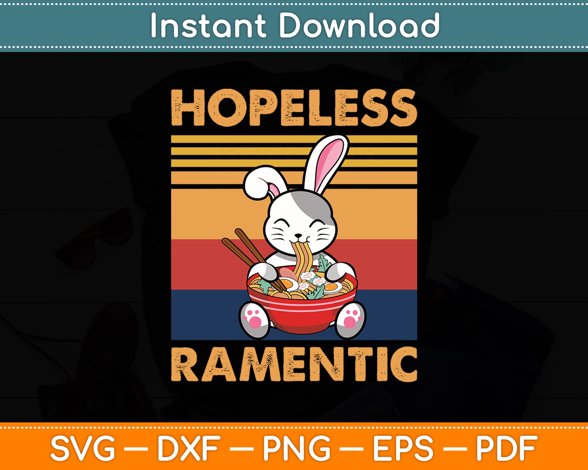 Hopeless Ramentic Chubby Bunny Rabbit Eating Ramen Noodles Svg Digital Cutting File