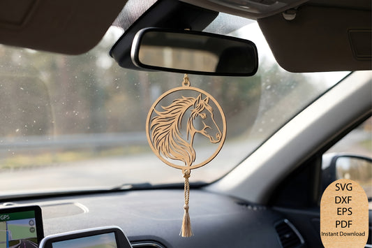 Horse Head Car Charm Laser Cut SVG, Horse Car Hanging Ornament Cut File