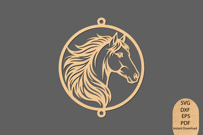Horse Head Car Charm Laser Cut SVG, Horse Car Hanging Ornament Cut File