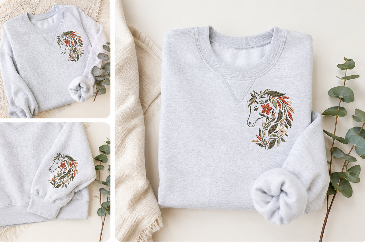 Floral Horse Head Embroidery Design